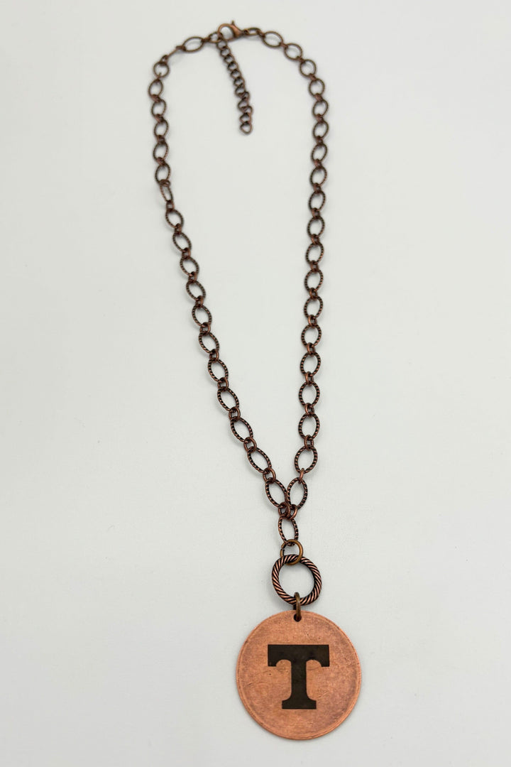 Simple Etched Cable Chain with Decorative Engraved Coin Charm