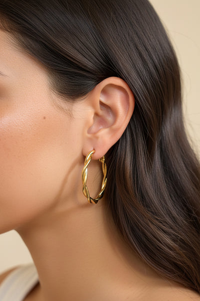 Simple Medium Size Twist Metal Clasp Hoops