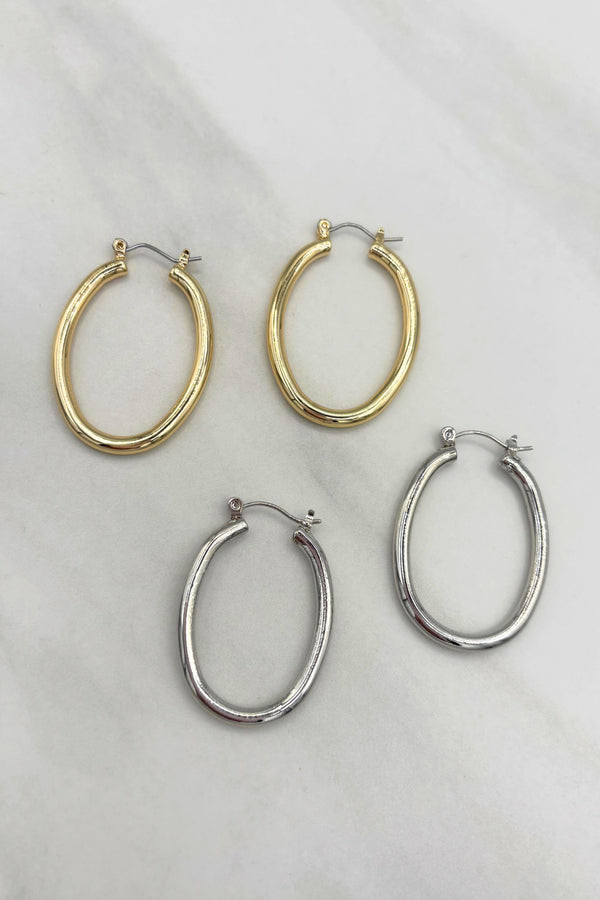 Simple Oval Clasp Hoop Earrings