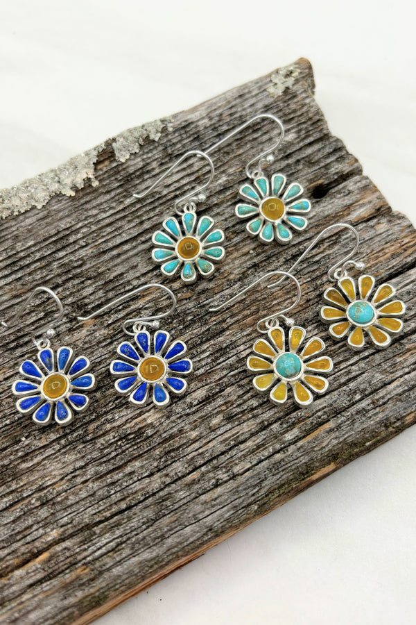 Simple Sterling Silver Set Daisy Flower French Hook Dangle Earrings