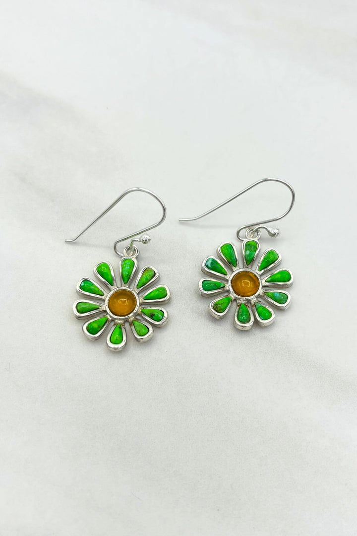 Simple Sterling Silver Set Daisy Flower French Hook Dangle Earrings