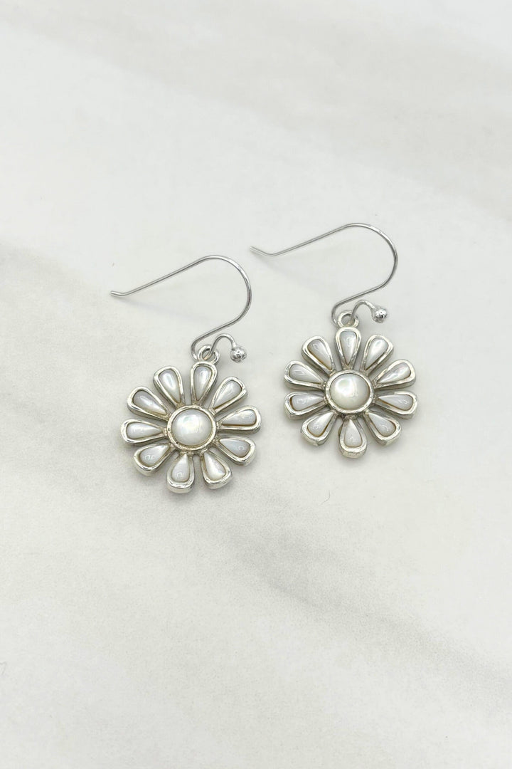 Simple Sterling Silver Set Daisy Flower French Hook Dangle Earrings