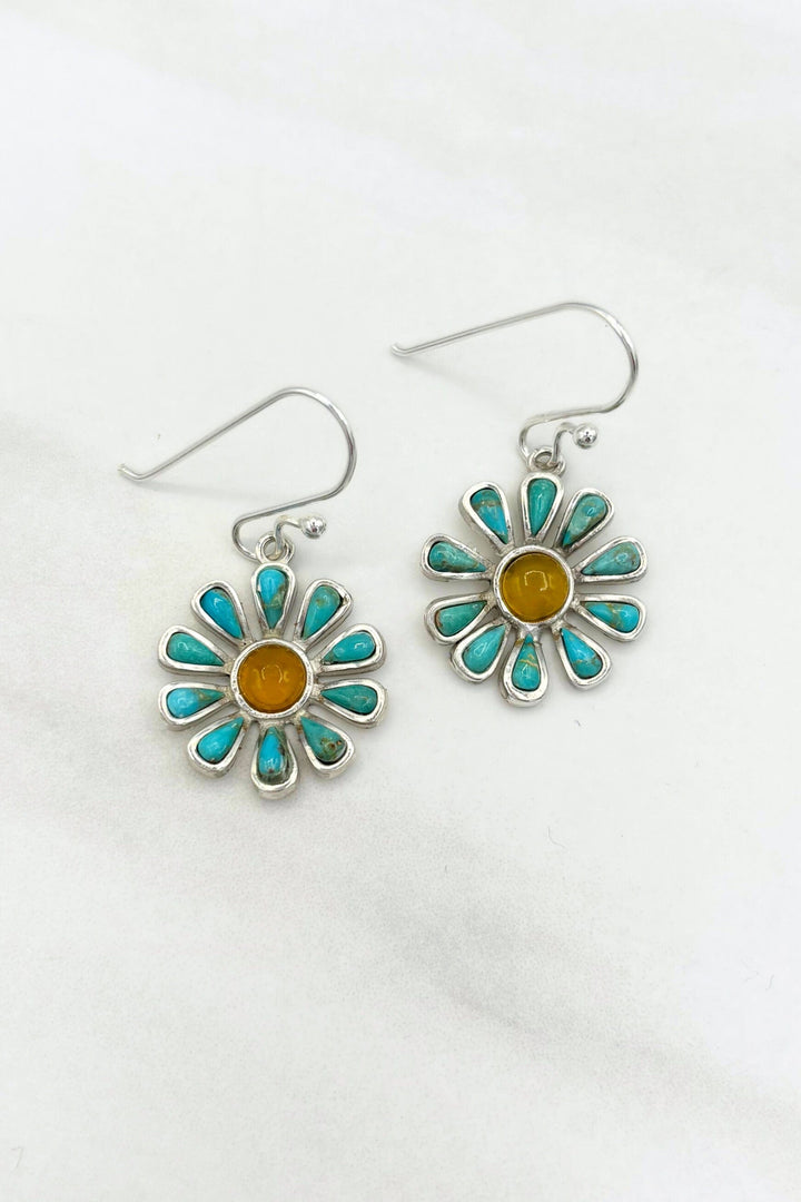 Simple Sterling Silver Set Daisy Flower French Hook Dangle Earrings