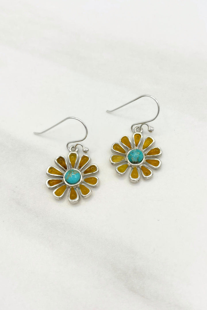 Simple Sterling Silver Set Daisy Flower French Hook Dangle Earrings