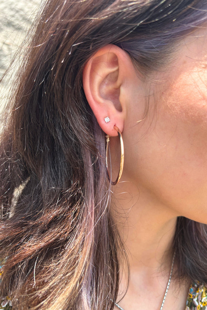 Simple Thin Tube Lever Back Medium Hoop Earrings