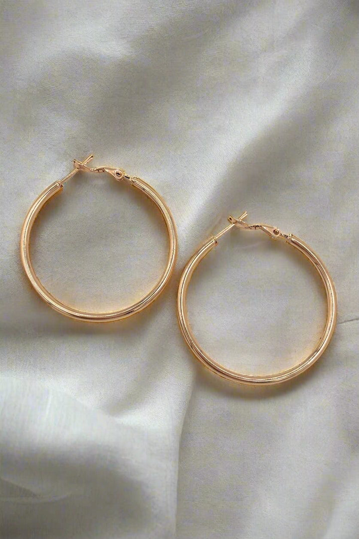 Simple Thin Tube Lever Back Medium Hoop Earrings