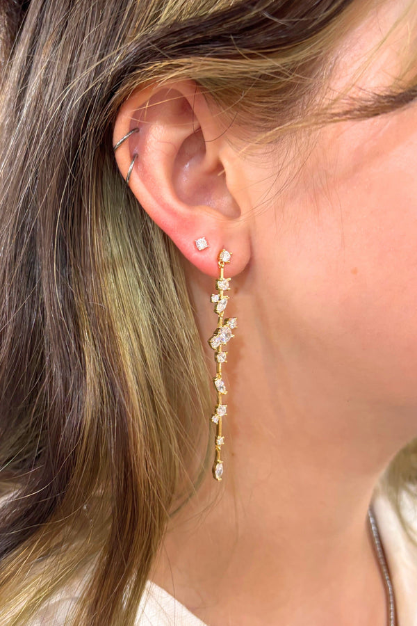 Single Line Hinged Drop Earrings with Multiple Set Crystals