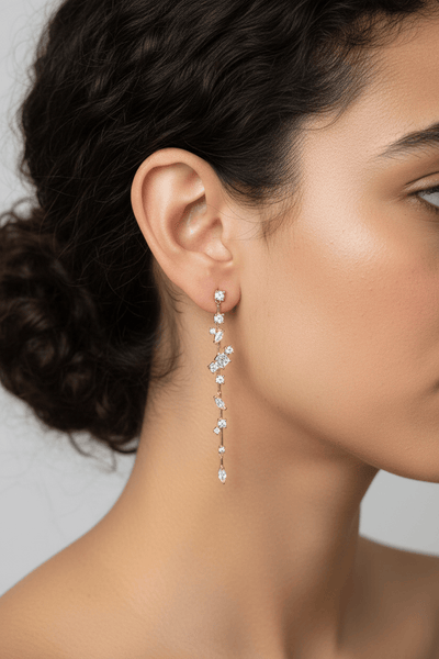 Single Line Hinged Drop Earrings with Multiple Set Crystals