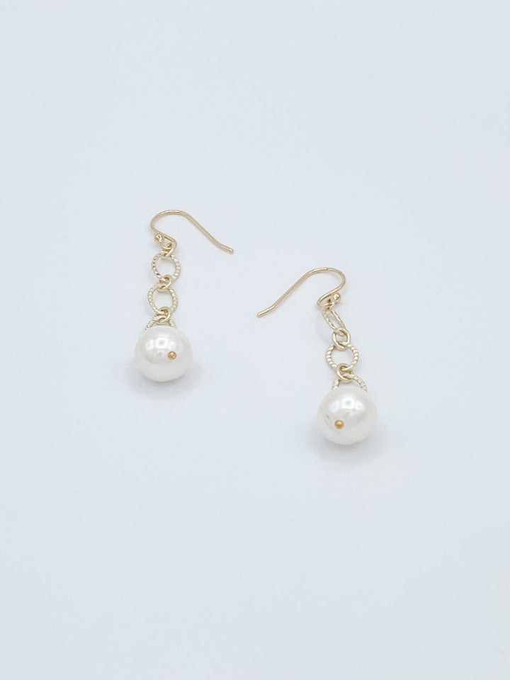 Single Pearl and Gold Chain Earrings