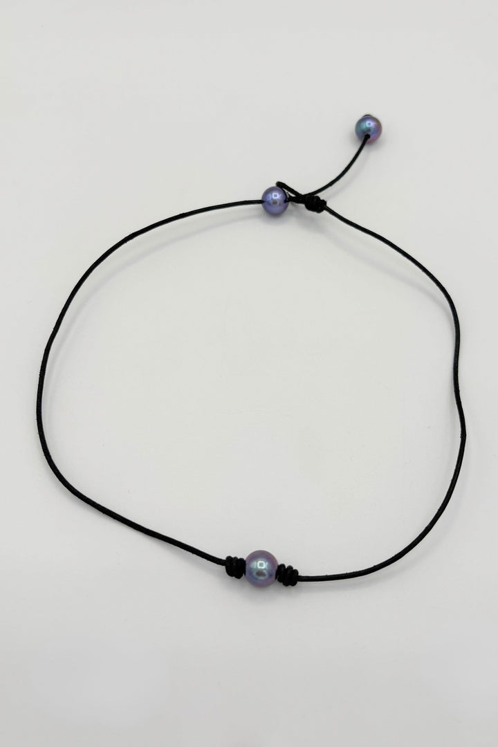Single Pearl Leather Cord Necklace