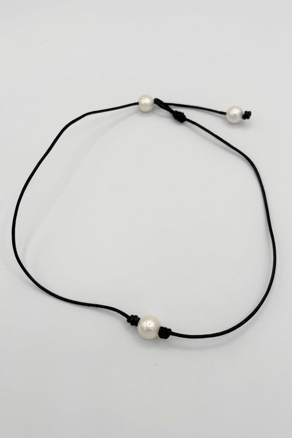 Single Pearl Leather Cord Necklace