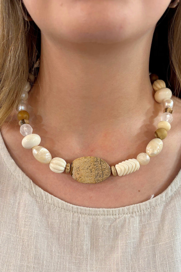 Sirenna Handmade Short Mixed Genuine Stone Bead Necklace