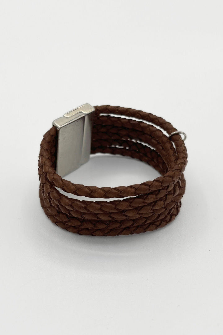 Six Strand Braided Leather Cuff Bracelet