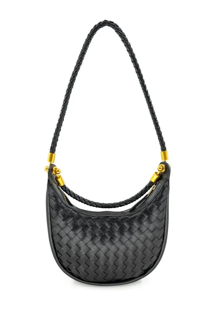 Small Braided Vegan Leather Crescent Bag with Braided Handbag and Crossbody Straps