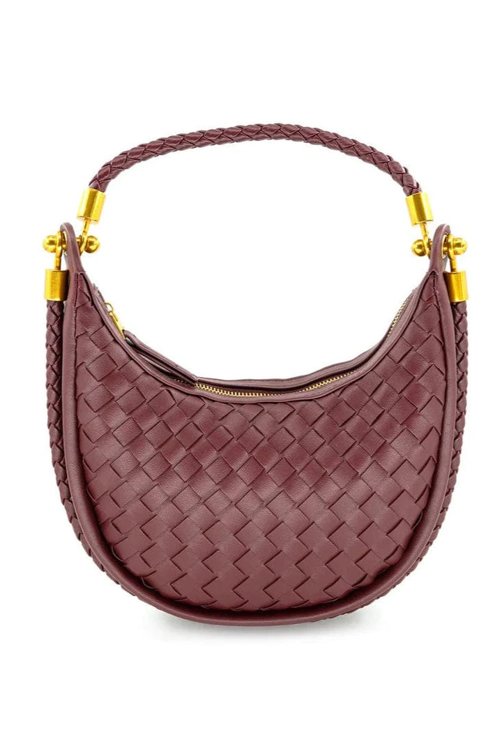 Small Braided Vegan Leather Crescent Bag with Braided Handbag and Crossbody Straps