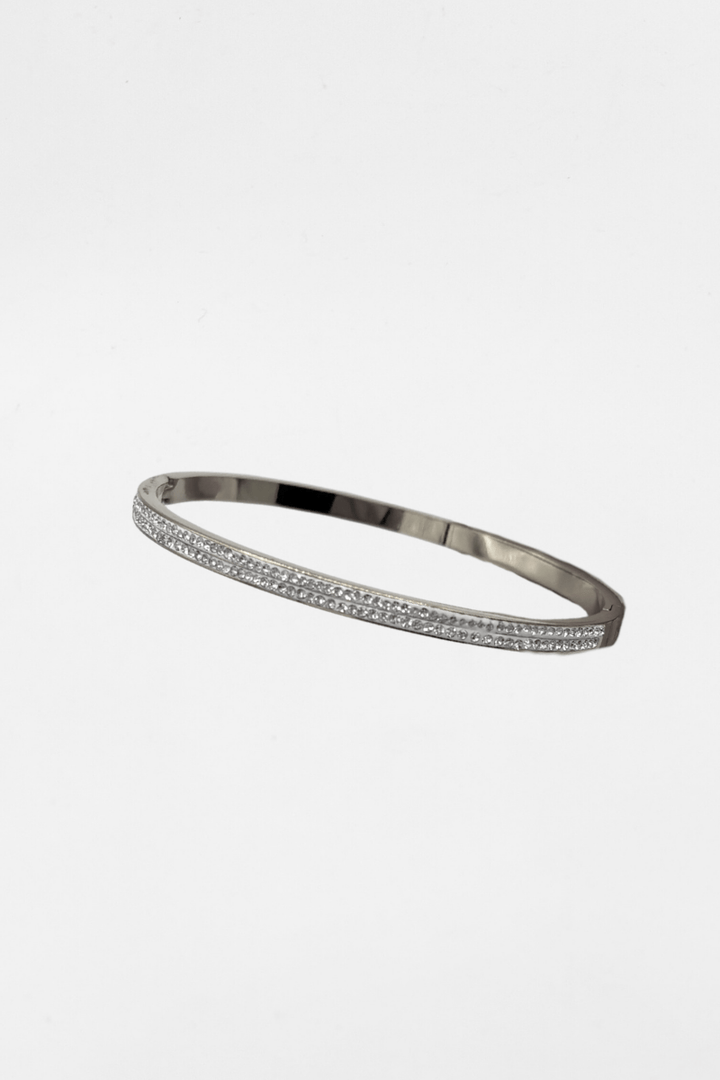 Small Crystal Studded Thin Stainless Steel Hinged Bangle Bracelet