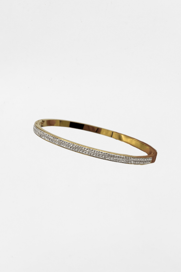 Small Crystal Studded Thin Stainless Steel Hinged Bangle Bracelet
