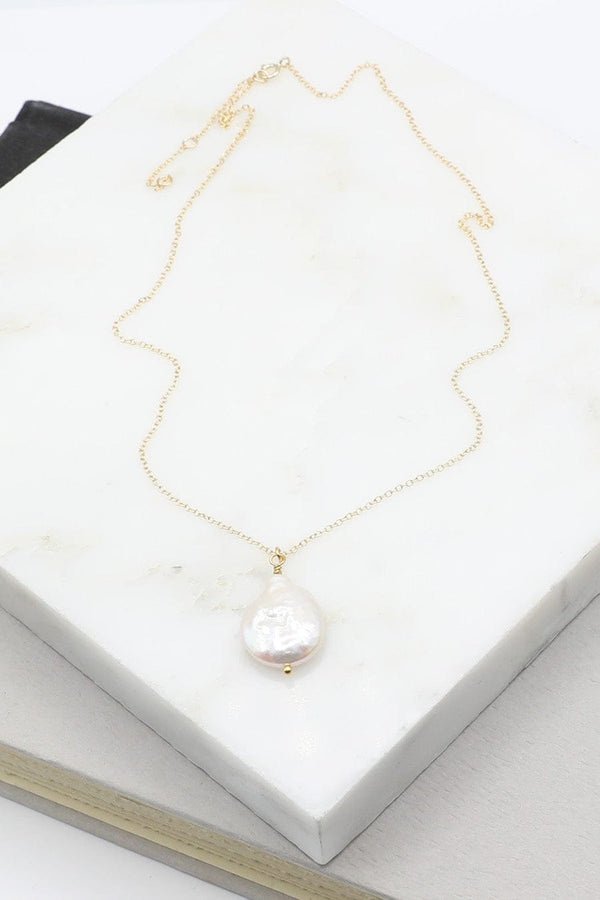 Small Flat Pearl on Dainty Necklace