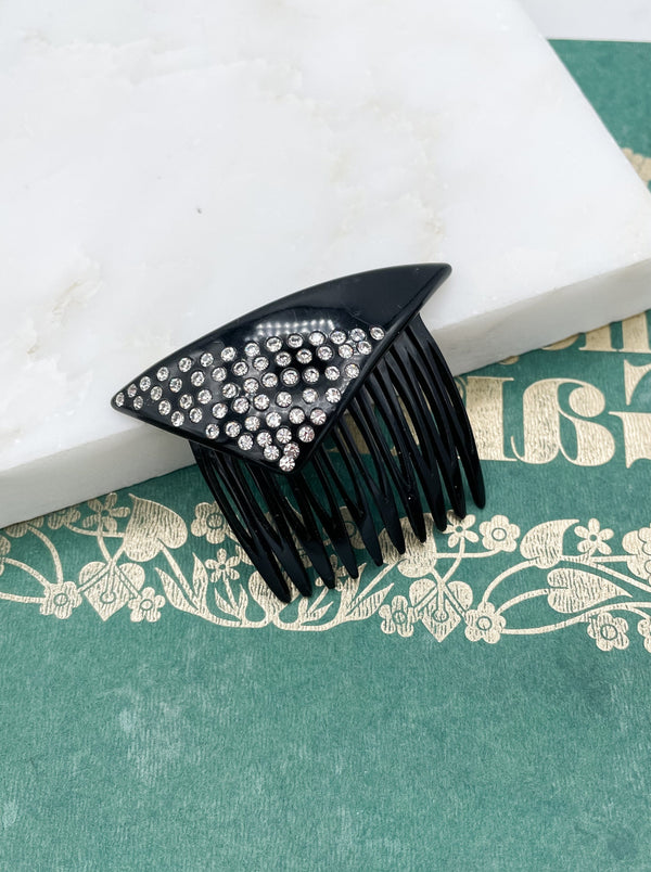 Small French Vintage Triangular Crystal Studded Hair Comb