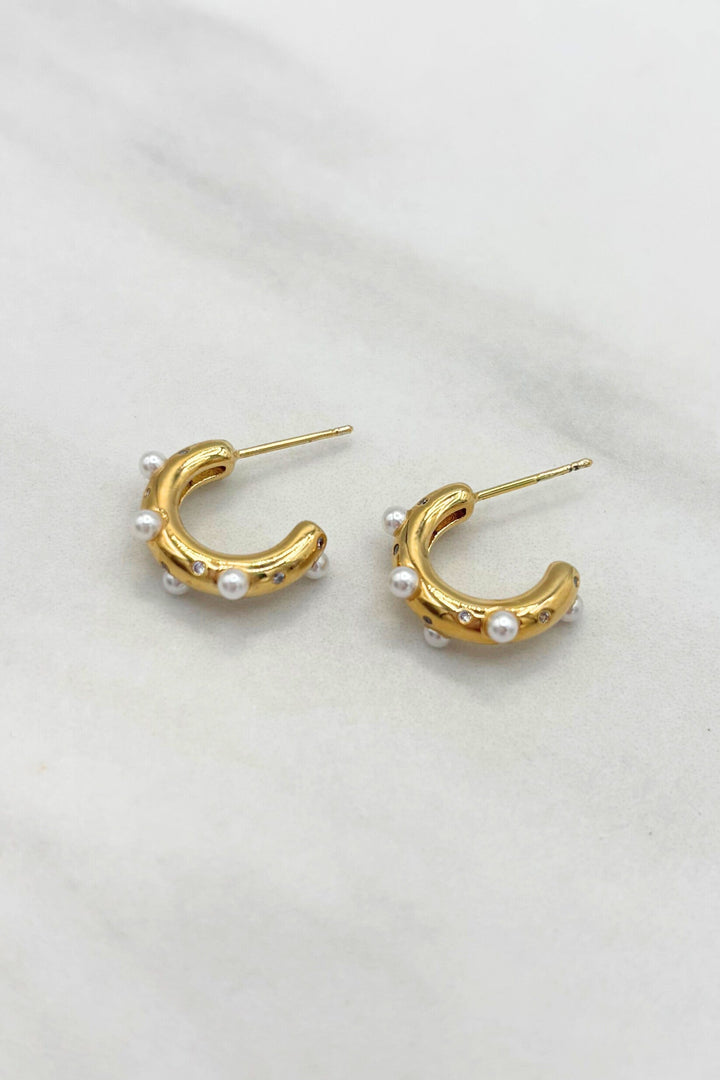 Small Pearl and CZ Studded Hoop Earrings