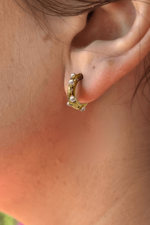 Small Pearl and CZ Studded Hoop Earrings