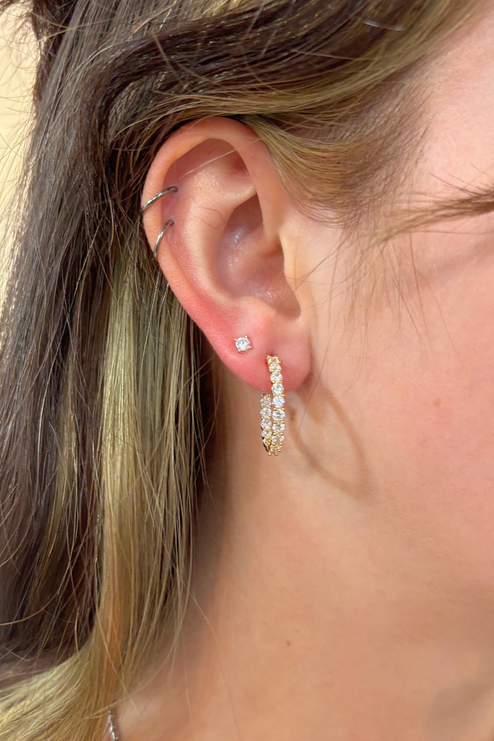 Small Round Set Gemstone Studded Open Style Hoop Earrings