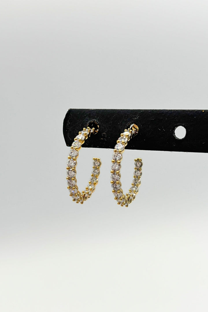 Small Round Set Gemstone Studded Open Style Hoop Earrings