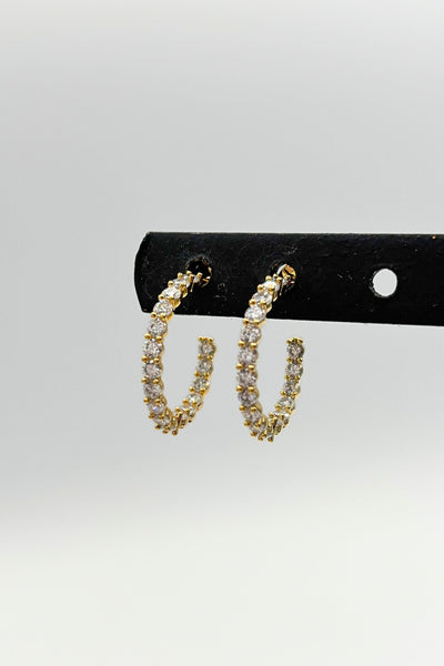Small Round Set Gemstone Studded Open Style Hoop Earrings