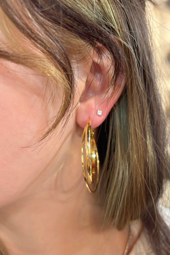 Small Squared and Thick Tapered Edge Double Layered Medium Hoop Earrings