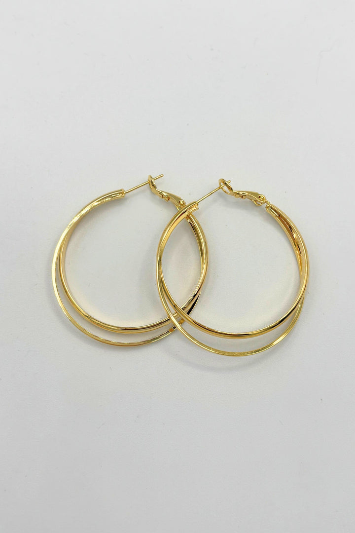 Small Squared and Thick Tapered Edge Double Layered Medium Hoop Earrings