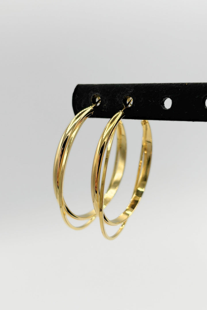 Small Squared and Thick Tapered Edge Double Layered Medium Hoop Earrings