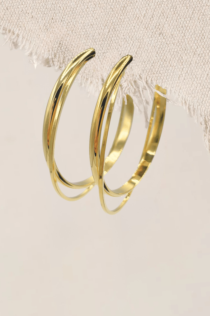 Small Squared and Thick Tapered Edge Double Layered Medium Hoop Earrings