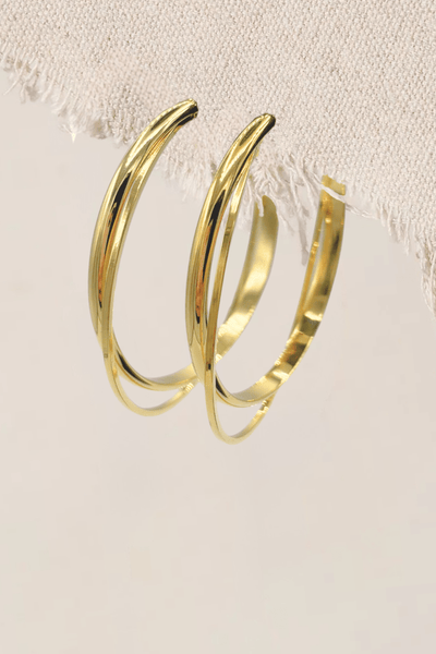 Small Squared and Thick Tapered Edge Double Layered Medium Hoop Earrings