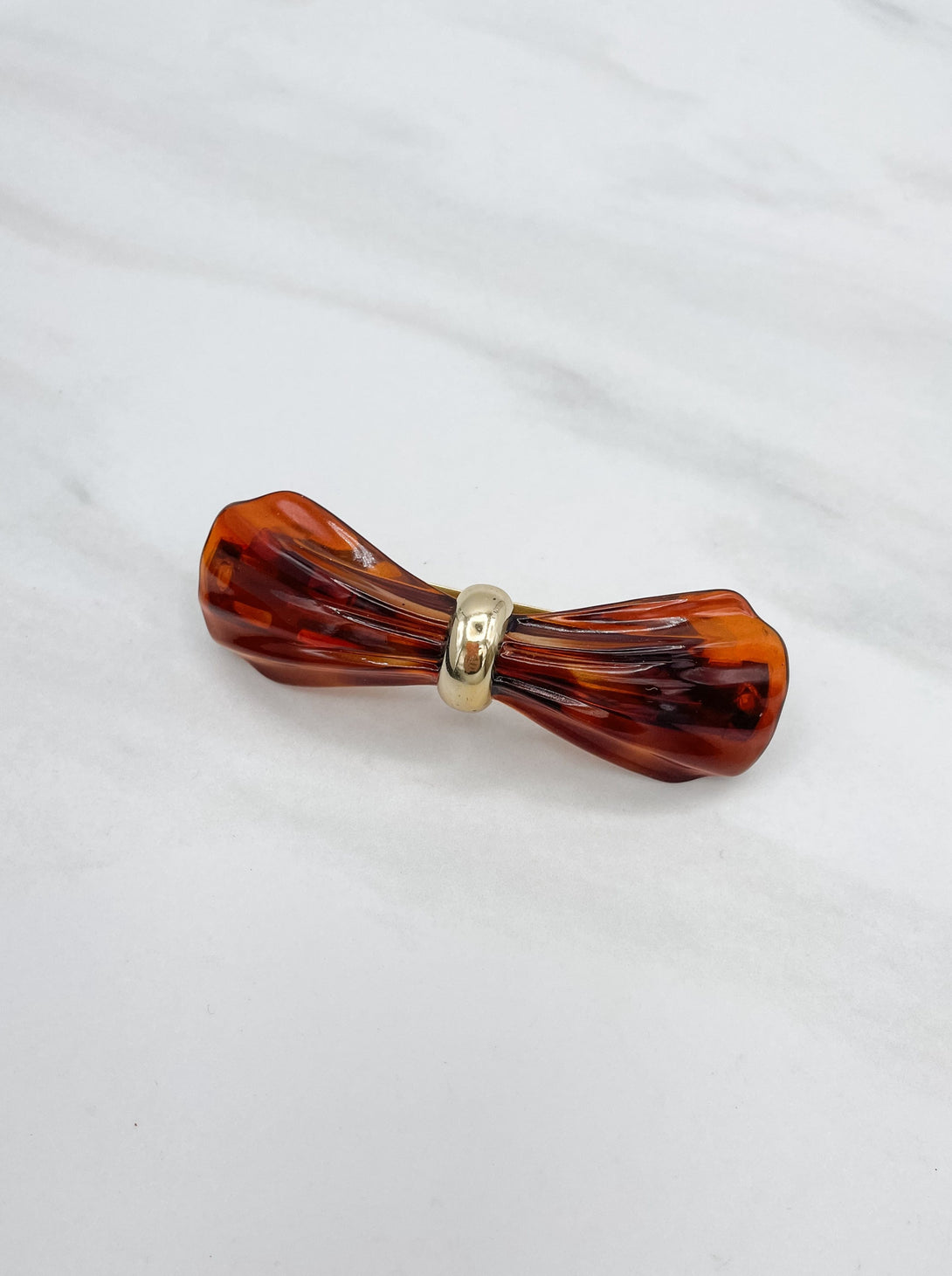 Small Vintage French Tortoise Shell Bow with Gold Band