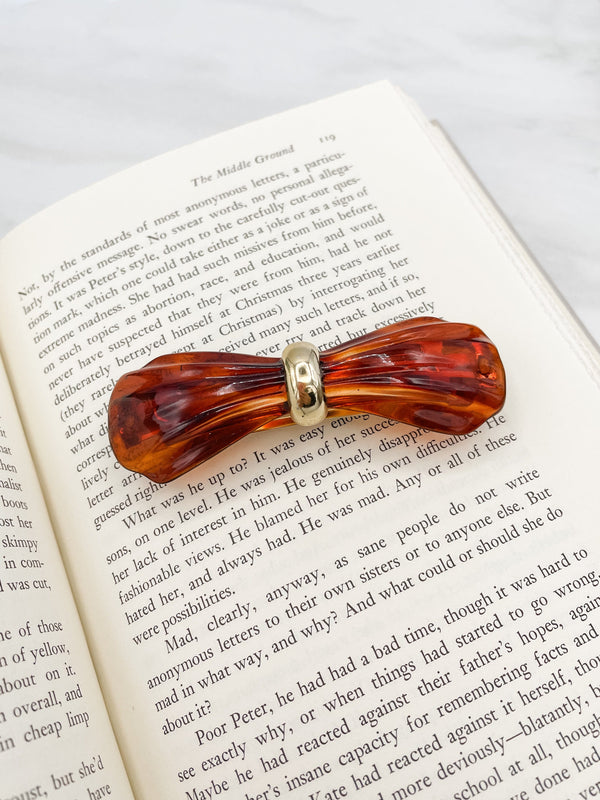 Small Vintage French Tortoise Shell Bow with Gold Band