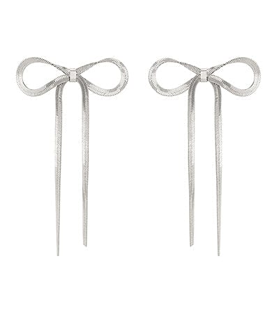 Snake Chain Bow Post Drop Earrings