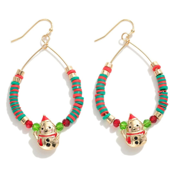 Snowman Centerpiece Christmas Beaded Teardrop Shape Earrings