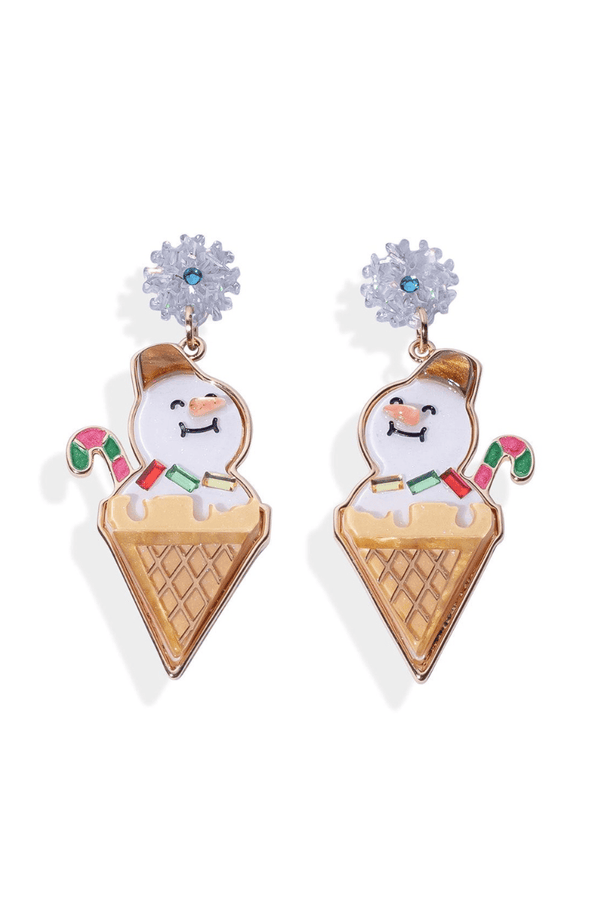 Snowman in Waffle Cone Acrylic Christmas Dangle Earrings