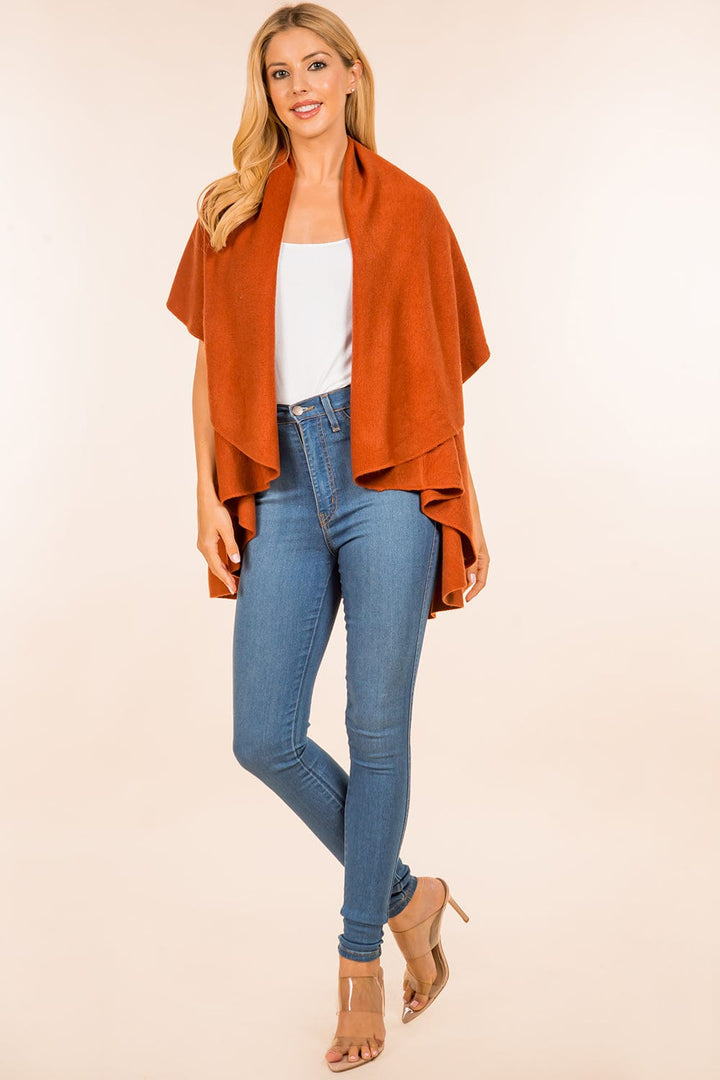 Solid Color High Low Hem Shawl Vest