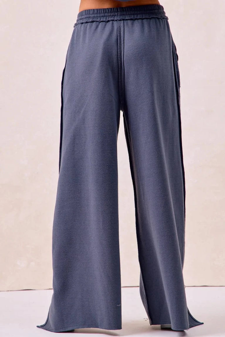 Solid French Terry Drawstring Sweatpants with Raw Edge Details