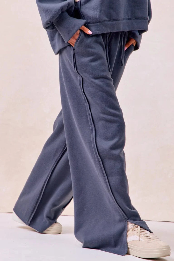 Solid French Terry Drawstring Sweatpants with Raw Edge Details