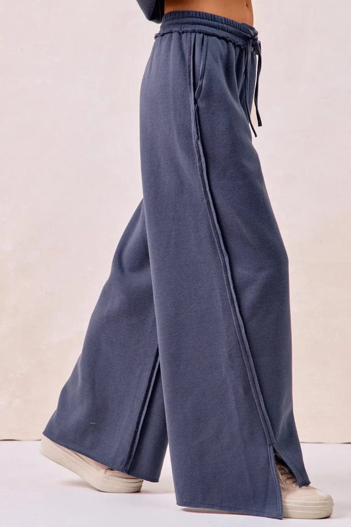 Solid French Terry Drawstring Sweatpants with Raw Edge Details