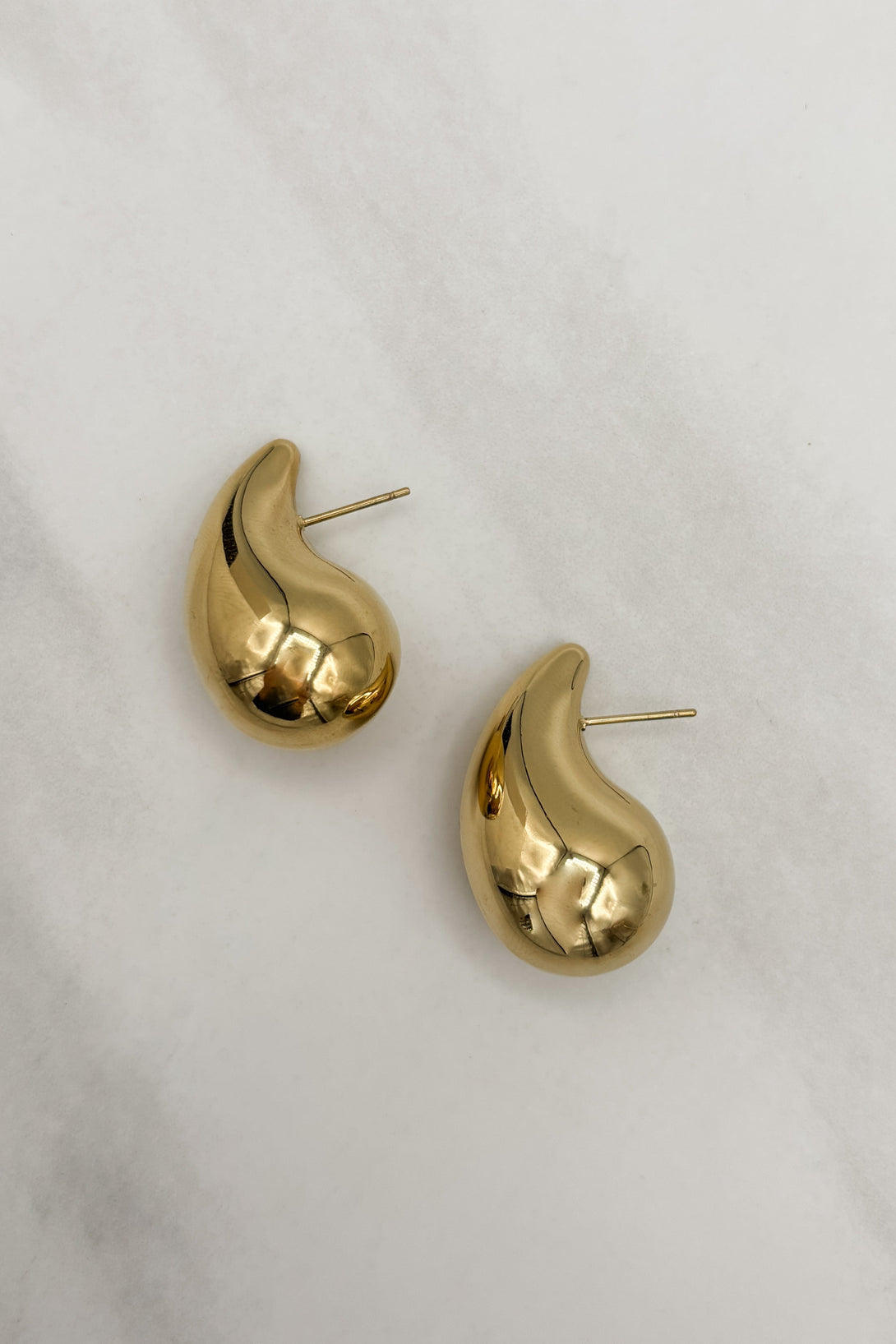 Solid Metal Water Droplet Lux 18K Gold Plated Statement Earrings