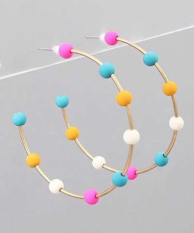 Spaced Color Ball Bead Large Open Hoop Earrings