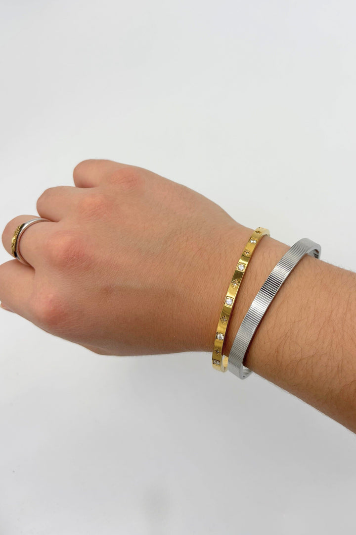 Sparkle and Gleam Thin Hinged Cuff Bracelet
