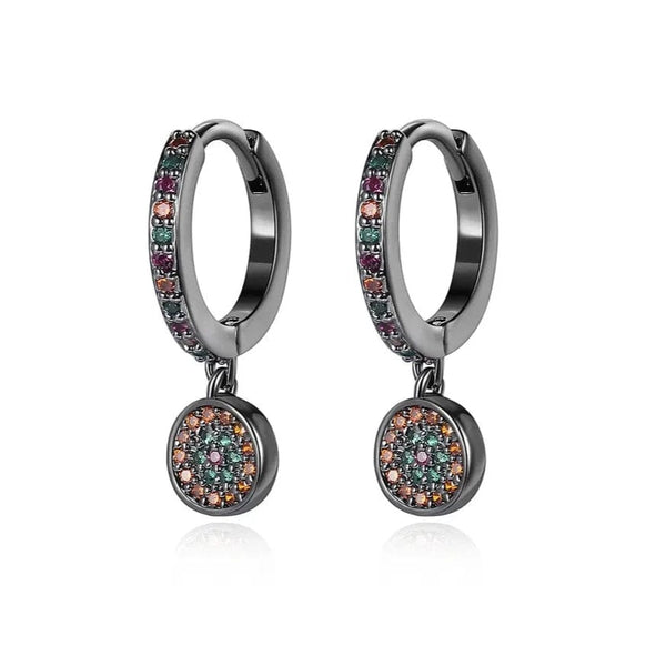 Sparkly Zircon Huggie Earring with Small Round Charm