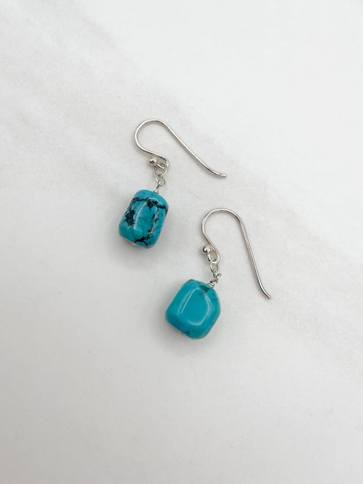 Square Cut Turquoise Earrings with Sterling Silver Hooks
