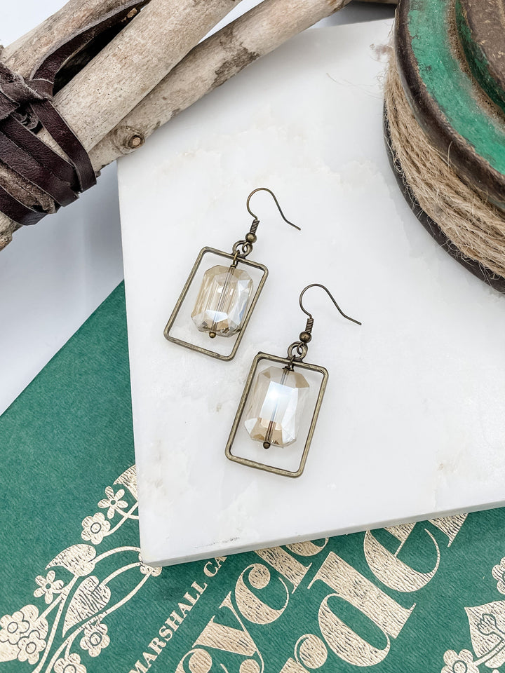 Square Earring with Dangling Crystal Charm