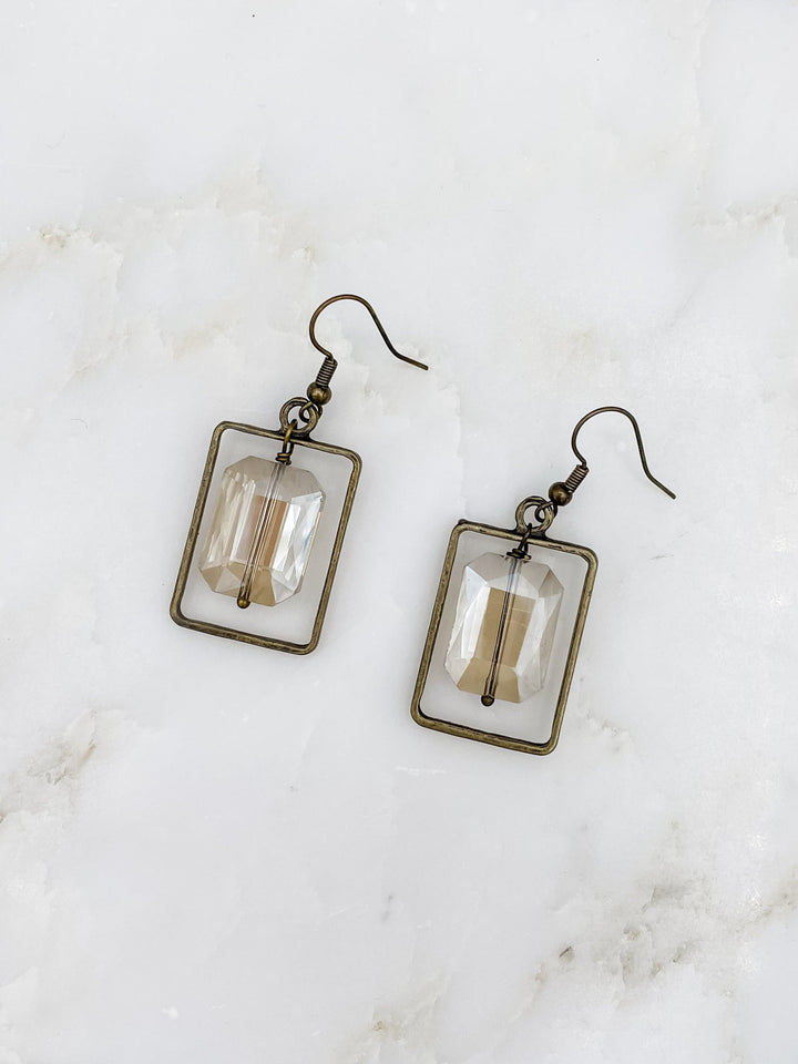 Square Earring with Dangling Crystal Charm