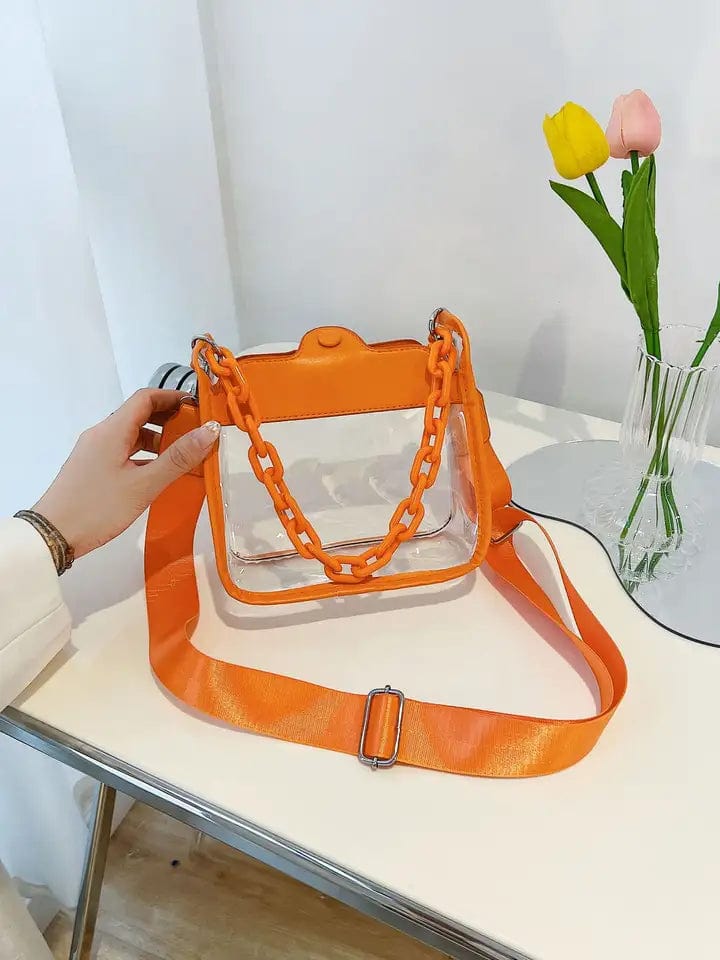 Stadium Approved Clear PVC Crossbody Bag with Chain Accent